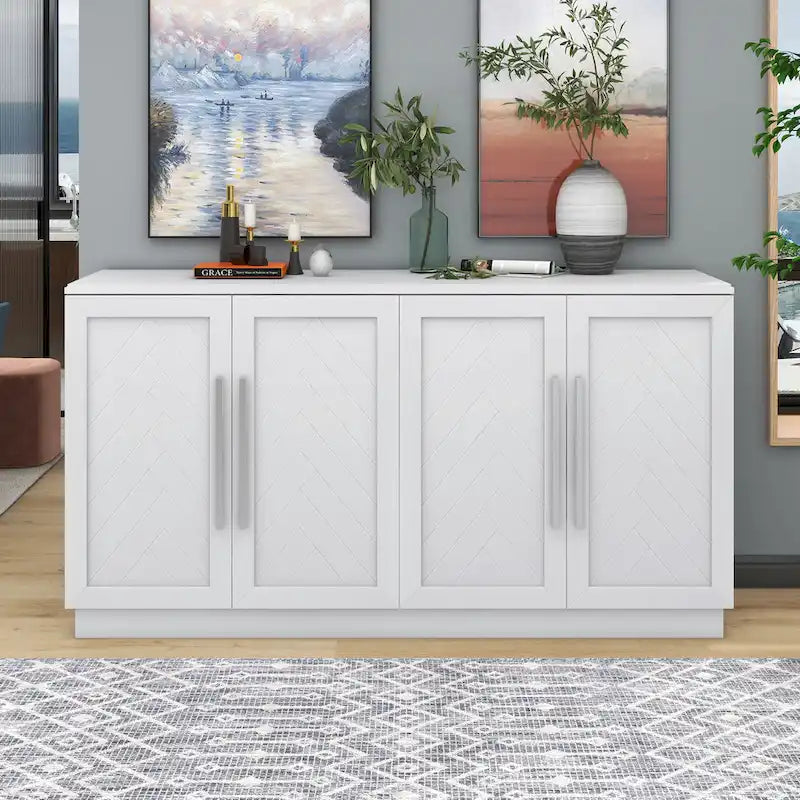Modern Sideboard Buffet Cabinet with 4 Doors and Adjustable Interior Shelves
