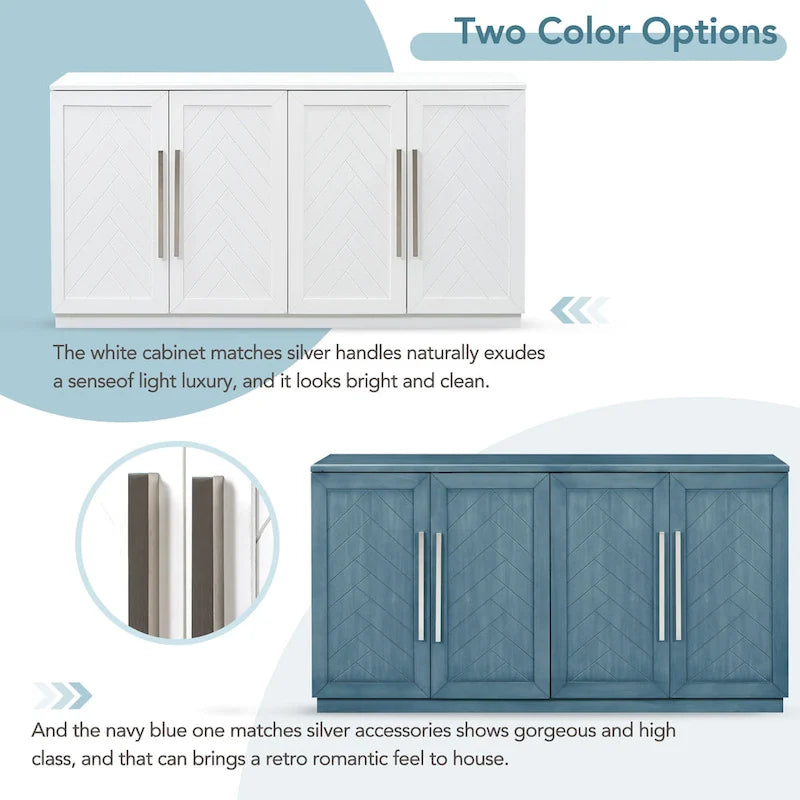 Modern Sideboard Buffet Cabinet with 4 Doors and Adjustable Interior Shelves