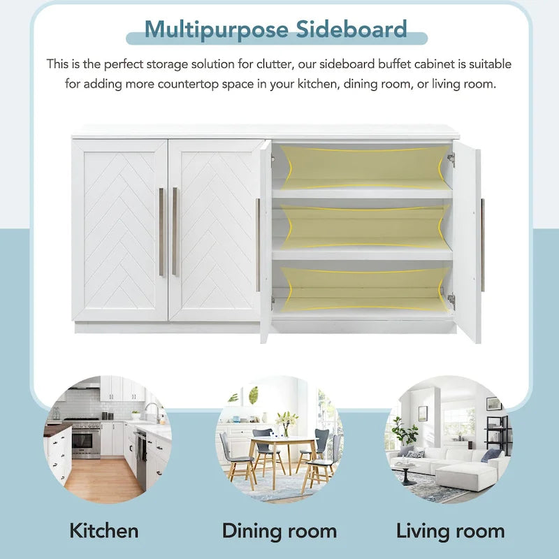Modern Sideboard Buffet Cabinet with 4 Doors and Adjustable Interior Shelves