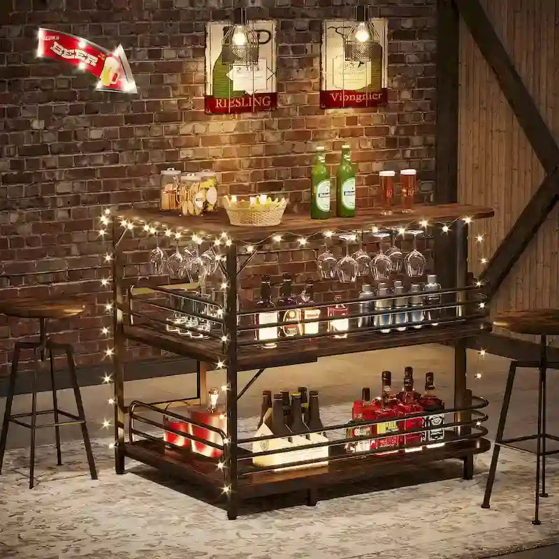 L-förmige Hausbar, 3-stufiger Likörtisch mit Weinglashalter, Eck-Weinschrank für Küche und Partykeller
