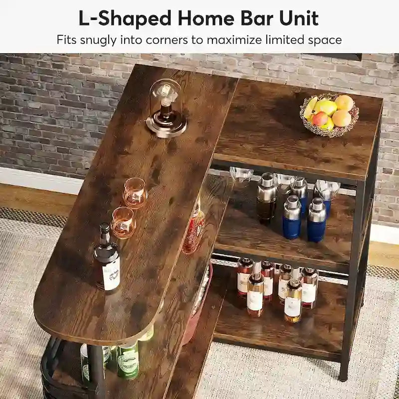 L-förmige Hausbar, 3-stufiger Likörtisch mit Weinglashalter, Eck-Weinschrank für Küche und Partykeller