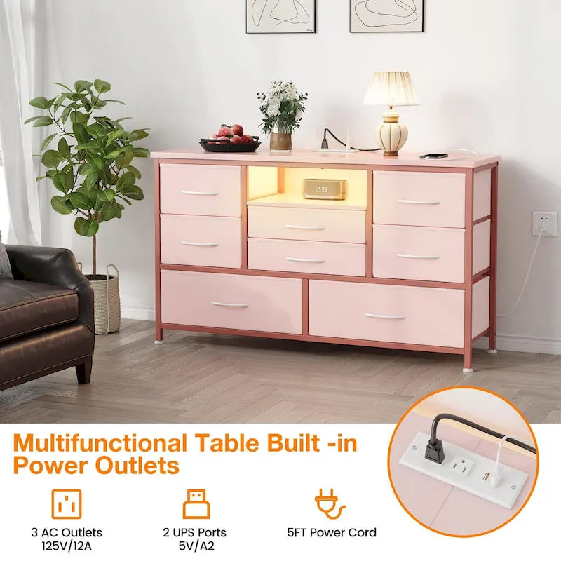 Kommode-TV-Ständer mit Steckdose und LED-Beleuchtung