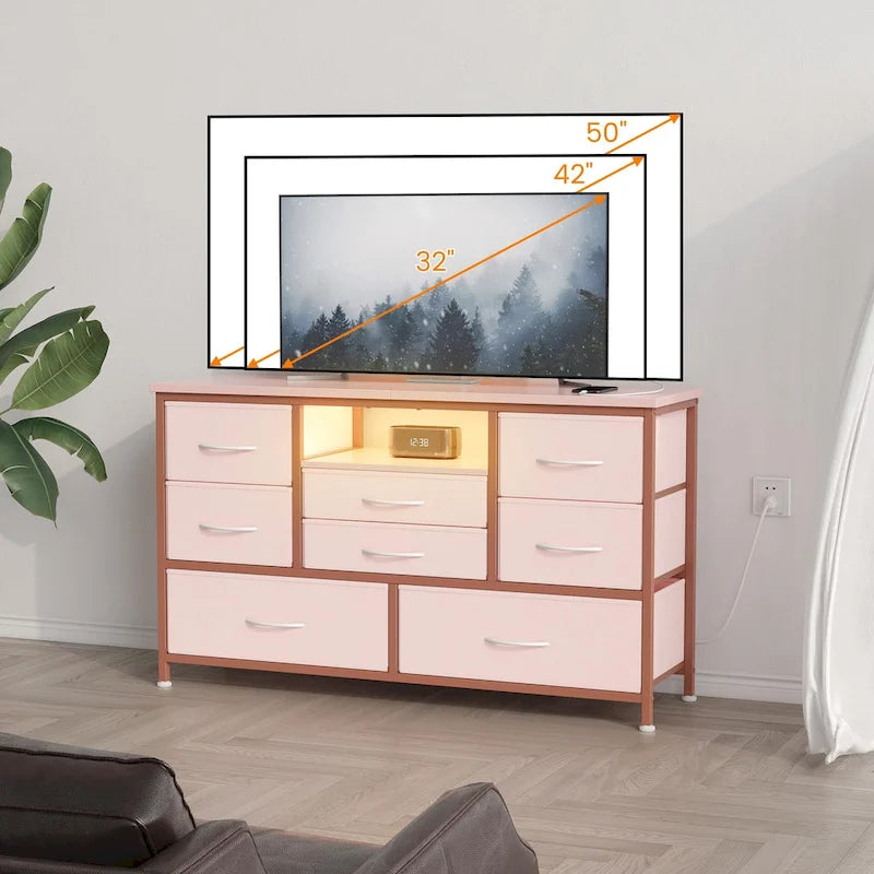 Kommode-TV-Ständer mit Steckdose und LED-Beleuchtung