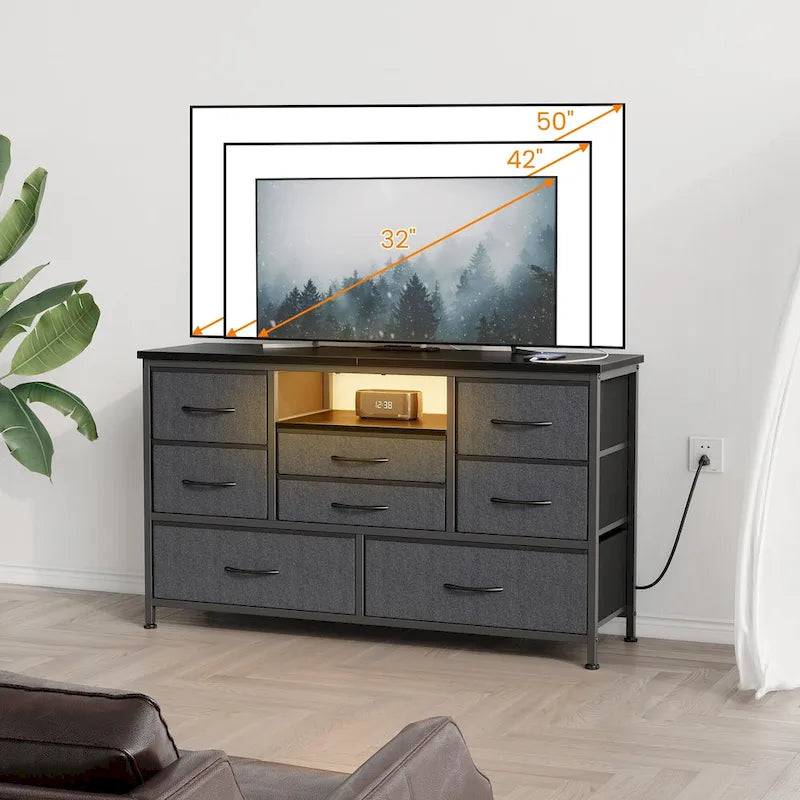 Komoda i szafka RTV z gniazdkiem elektrycznym oraz oświetleniem LED