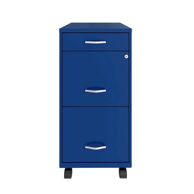 18 Zoll tiefer mobiler Aktenschrank mit 3 Schubladen, klassisches Blau