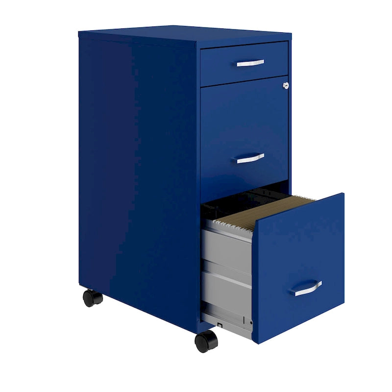18 Zoll tiefer mobiler Aktenschrank mit 3 Schubladen, klassisches Blau