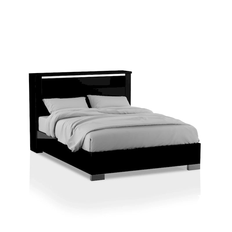 Modernes schwarzes Holz-Panelbett mit LED-Beleuchtung