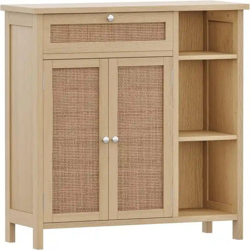 Freestanding Bathroom Storage Cabinet with Adjustable Shelves and Double Doors