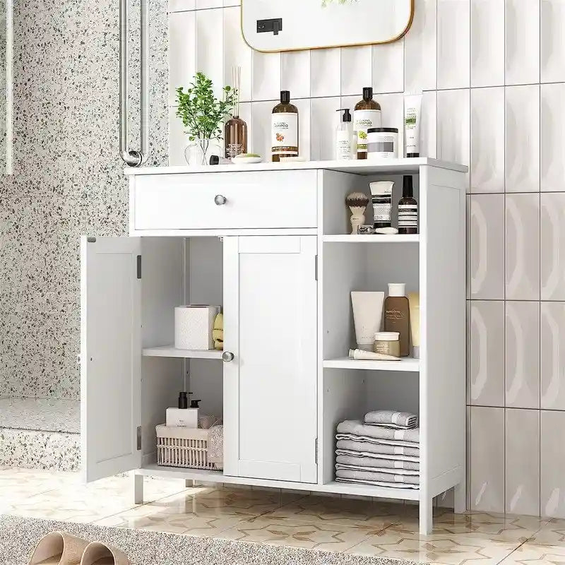 Mobile contenitore indipendente per bagno con ripiani regolabili e doppie ante