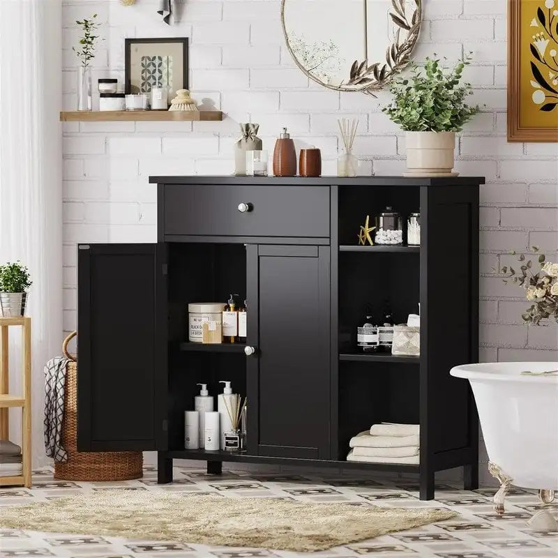 Mobile contenitore indipendente per bagno con ripiani regolabili e doppie ante
