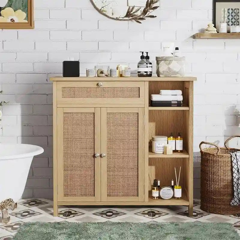Mobile contenitore indipendente per bagno con ripiani regolabili e doppie ante