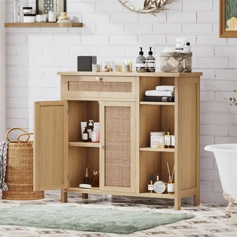 Mobile contenitore indipendente per bagno con ripiani regolabili e doppie ante