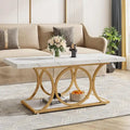 47.24-Zoll-Rechteck-Couchtisch, moderner 2-stufiger Couchtisch in Marmoroptik
