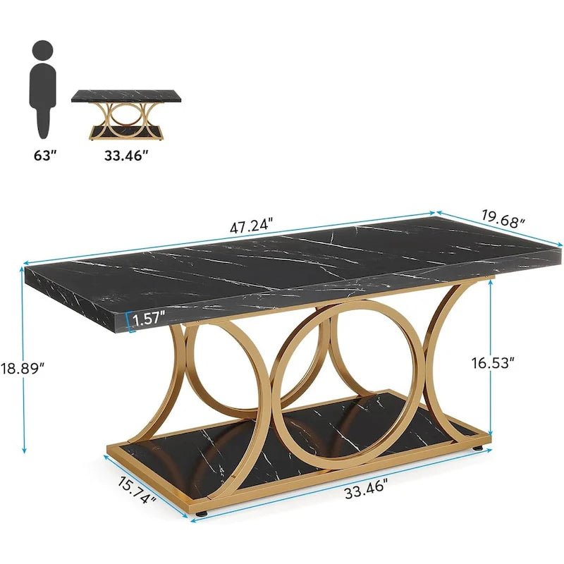 47.24-Zoll-Rechteck-Couchtisch, moderner 2-stufiger Couchtisch in Marmoroptik