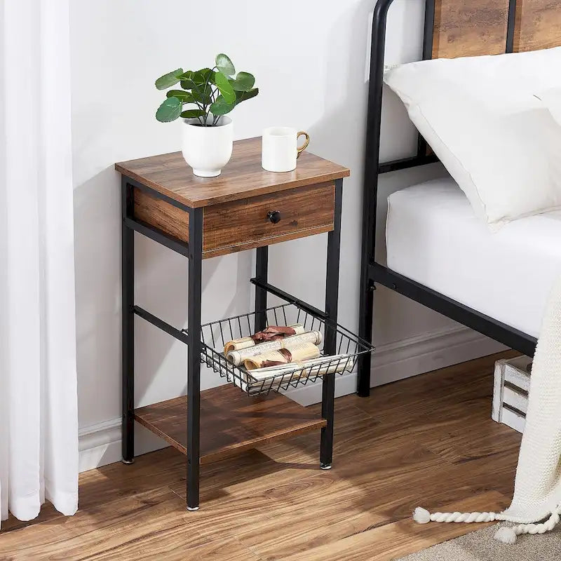 Tables de chevet modernes à 1 tiroir avec panier amovible