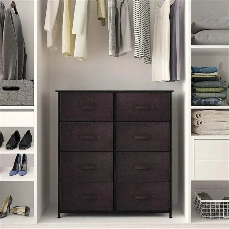 Aufbewahrungsturm aus Stoff mit 8 Schubladen, Stahlrahmen und Holzplatte für Schlafzimmer und Kleiderschrank