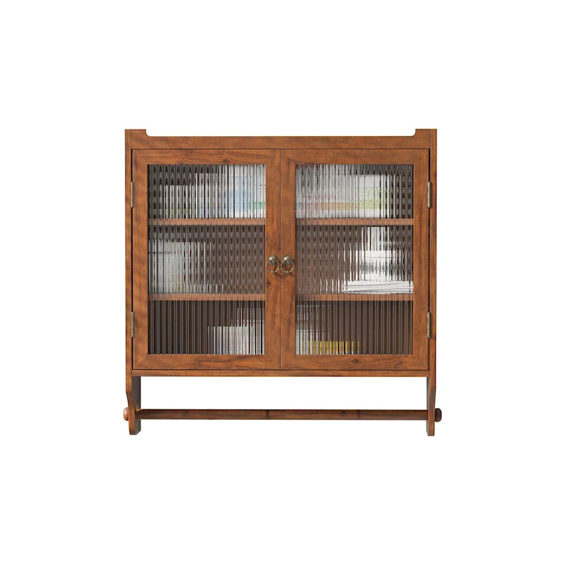 Glass Door Wall Cabinet With Three Tiers of Storage