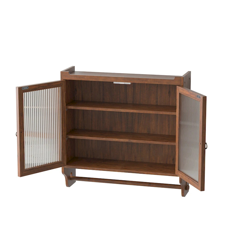 Glass Door Wall Cabinet With Three Tiers of Storage