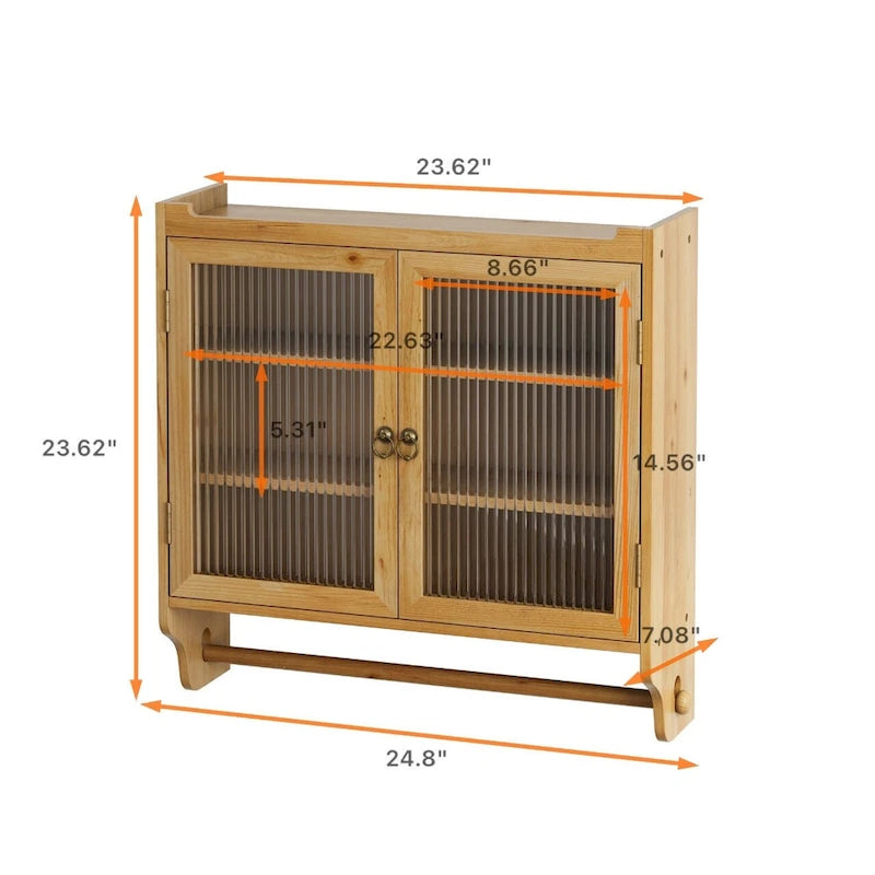 Glass Door Wall Cabinet With Three Tiers of Storage