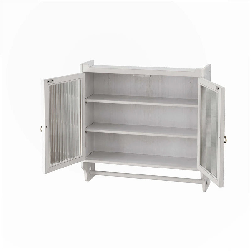 Glass Door Wall Cabinet With Three Tiers of Storage