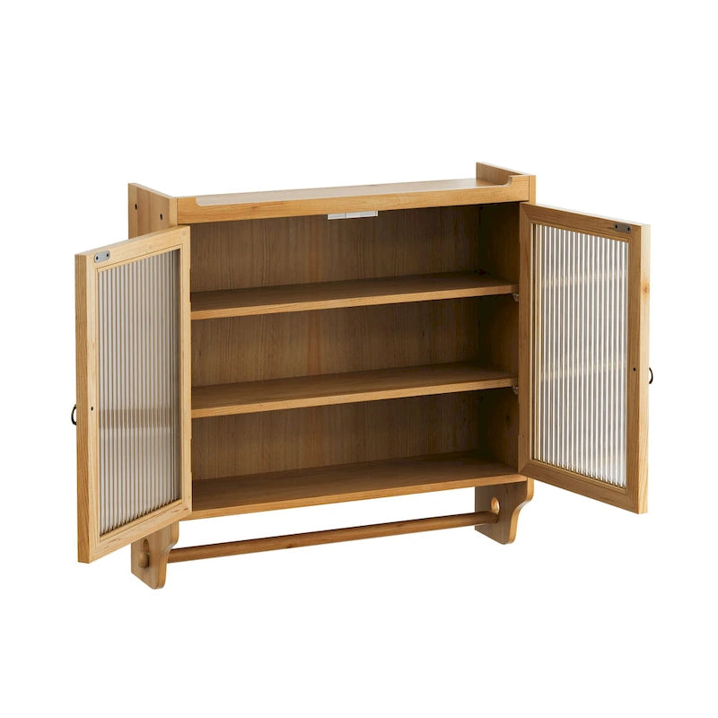 Glass Door Wall Cabinet With Three Tiers of Storage