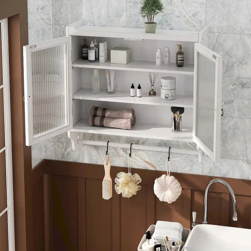 Glass Door Wall Cabinet With Three Tiers of Storage