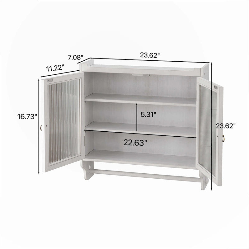 Glass Door Wall Cabinet With Three Tiers of Storage