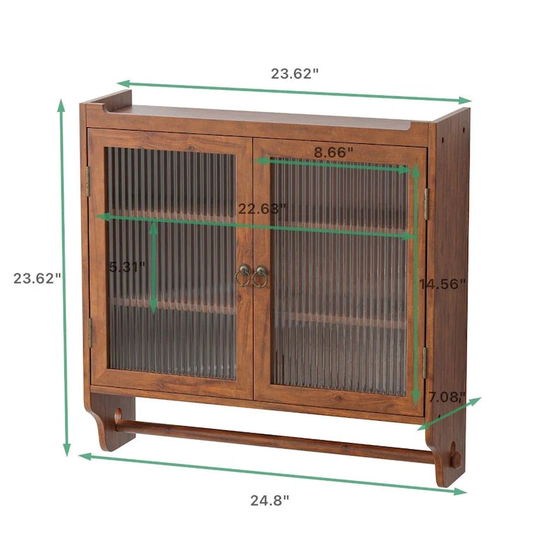Glass Door Wall Cabinet With Three Tiers of Storage