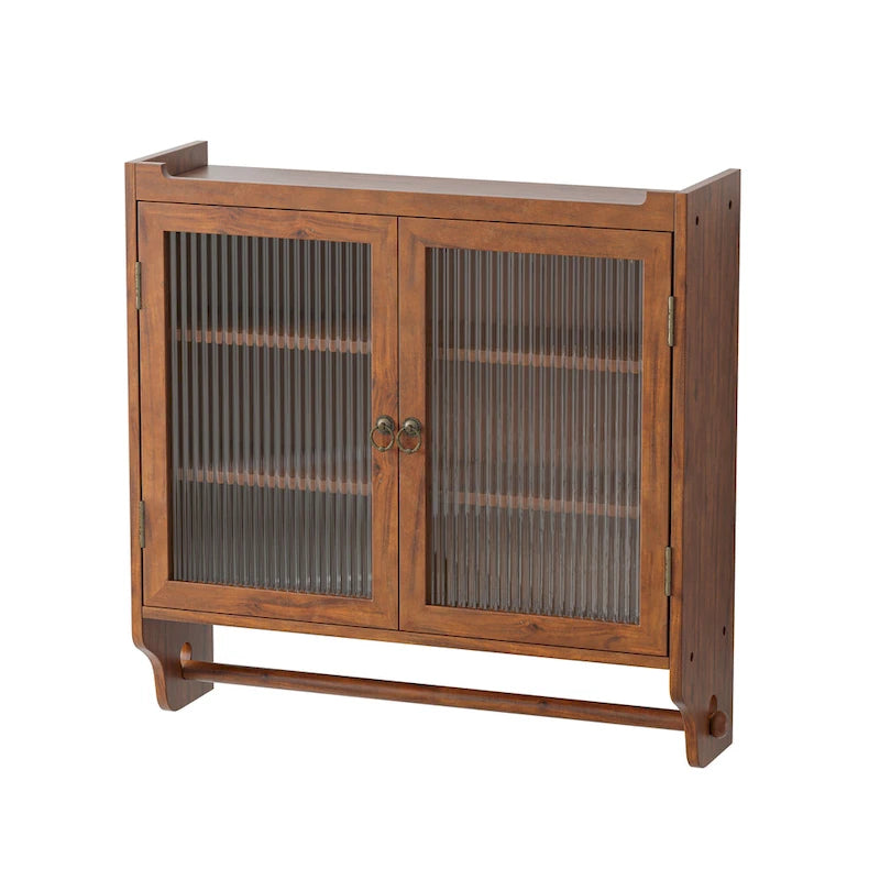 Glass Door Wall Cabinet With Three Tiers of Storage