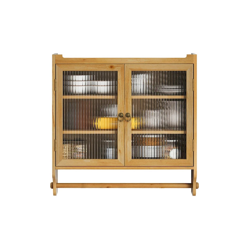 Glass Door Wall Cabinet With Three Tiers of Storage
