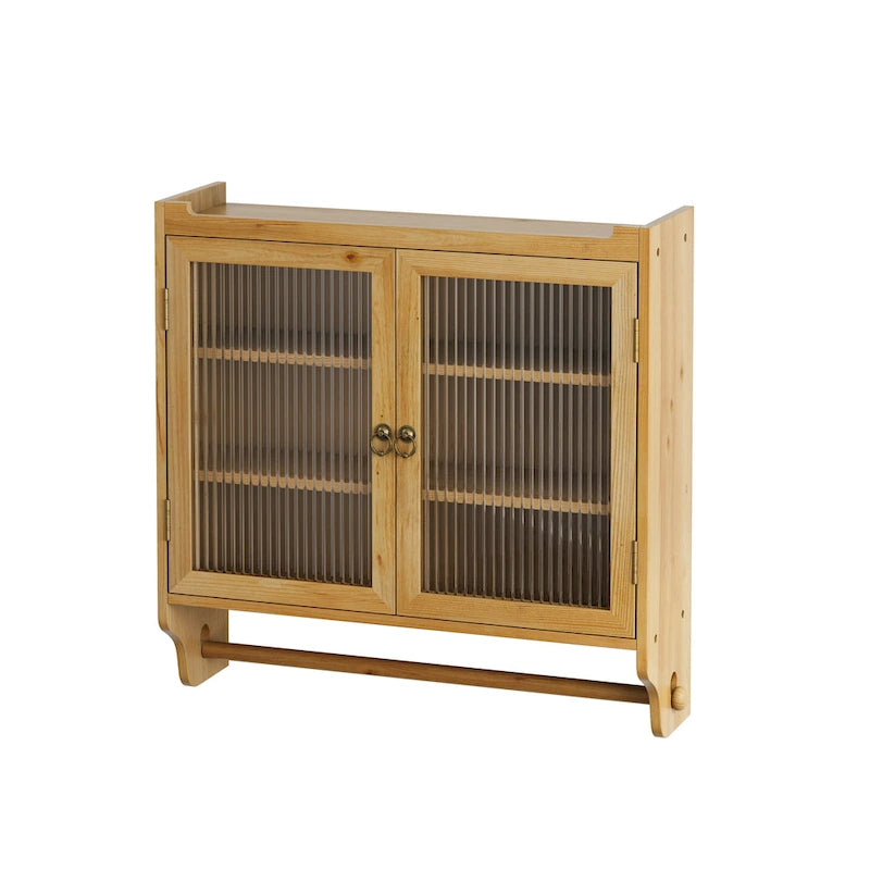 Glass Door Wall Cabinet With Three Tiers of Storage