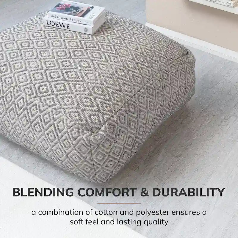 34palcový béžový čtvercový nadrozměrný puf - stylová podnožka do obývacího pokoje nebo ložnice