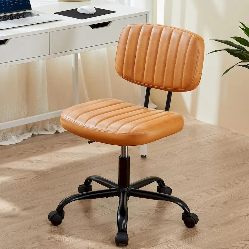 Small Office Computer Desk Chair, Comfy Cute Armlees PU Leather Rolling Chair
