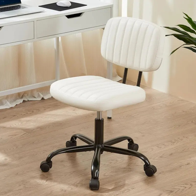 Small Office Computer Desk Chair, Comfy Cute Armlees PU Leather Rolling Chair