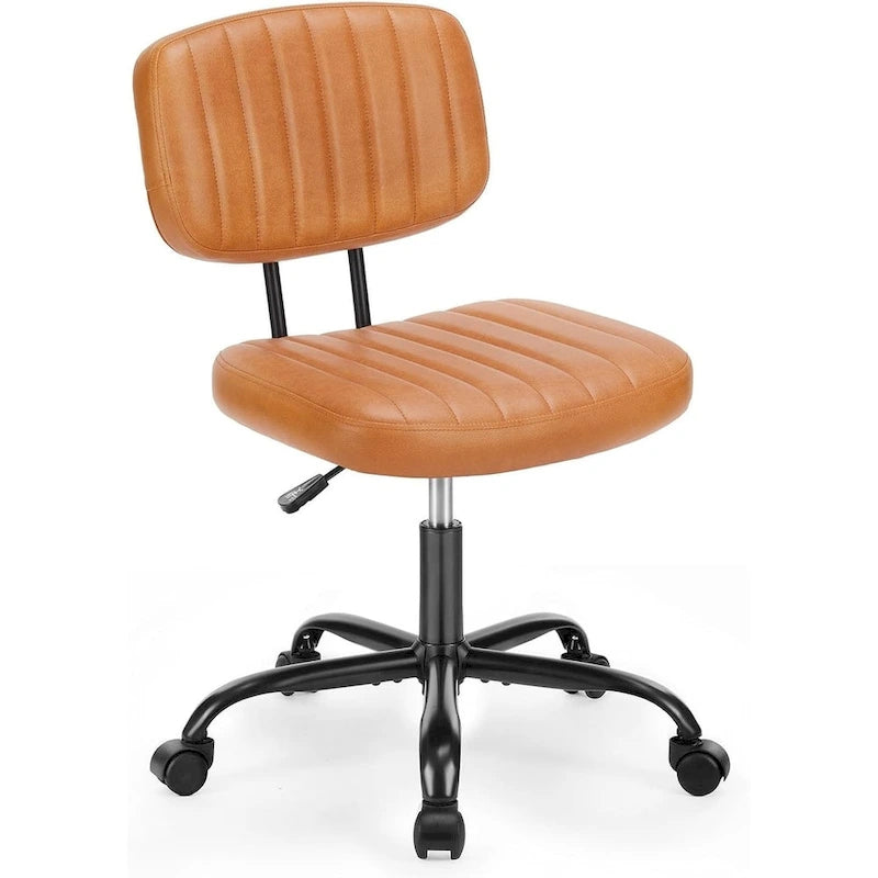 Small Office Computer Desk Chair, Comfy Cute Armlees PU Leather Rolling Chair