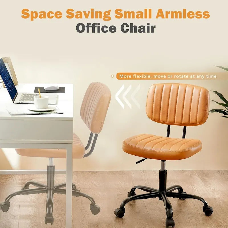 Small Office Computer Desk Chair, Comfy Cute Armlees PU Leather Rolling Chair