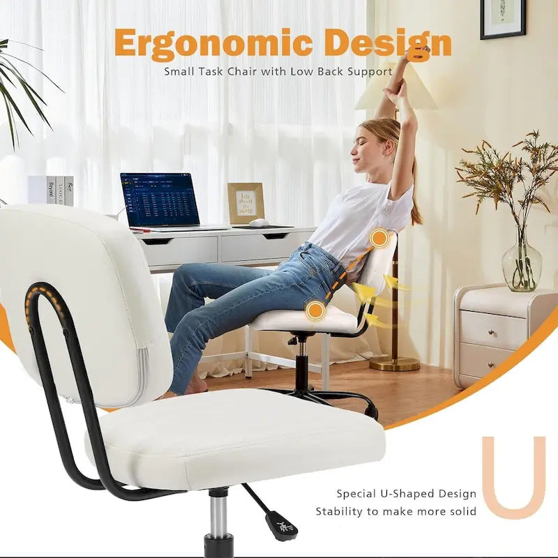 Small Office Computer Desk Chair, Comfy Cute Armlees PU Leather Rolling Chair