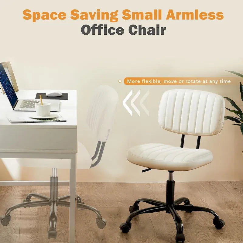 Small Office Computer Desk Chair, Comfy Cute Armlees PU Leather Rolling Chair