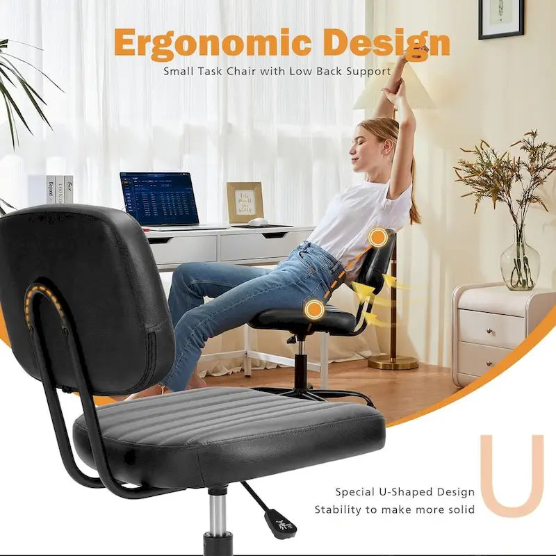 Small Office Computer Desk Chair, Comfy Cute Armlees PU Leather Rolling Chair