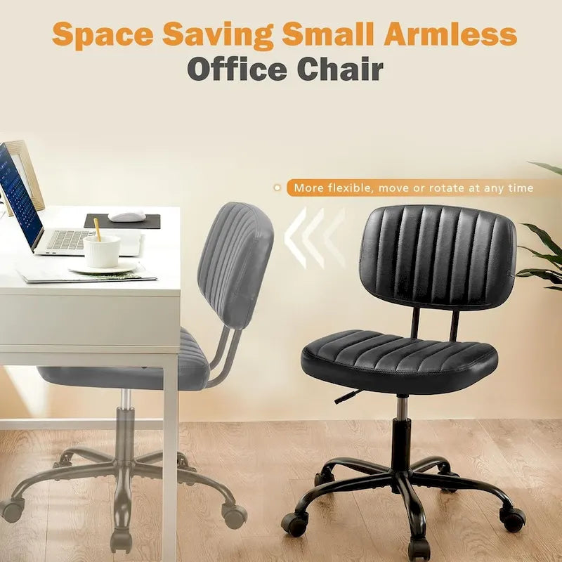Small Office Computer Desk Chair, Comfy Cute Armlees PU Leather Rolling Chair