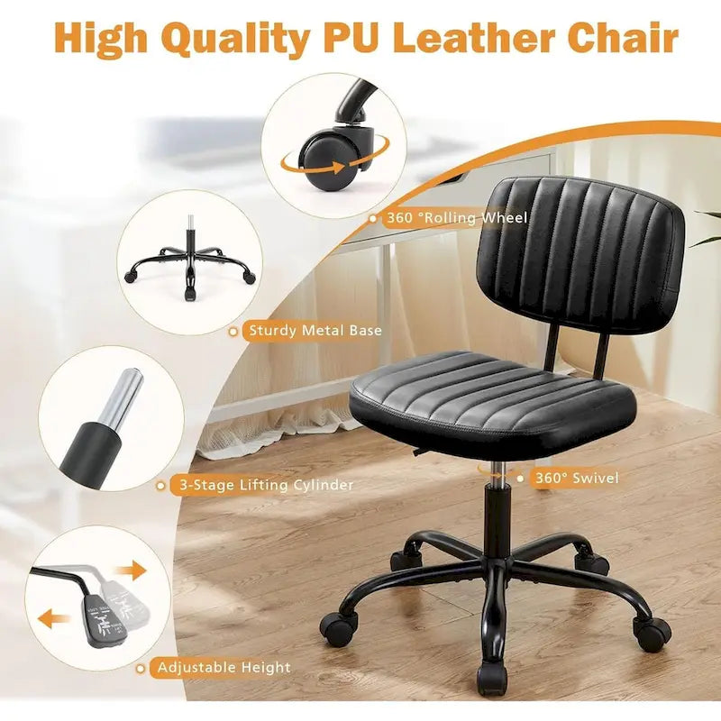 Small Office Computer Desk Chair, Comfy Cute Armlees PU Leather Rolling Chair