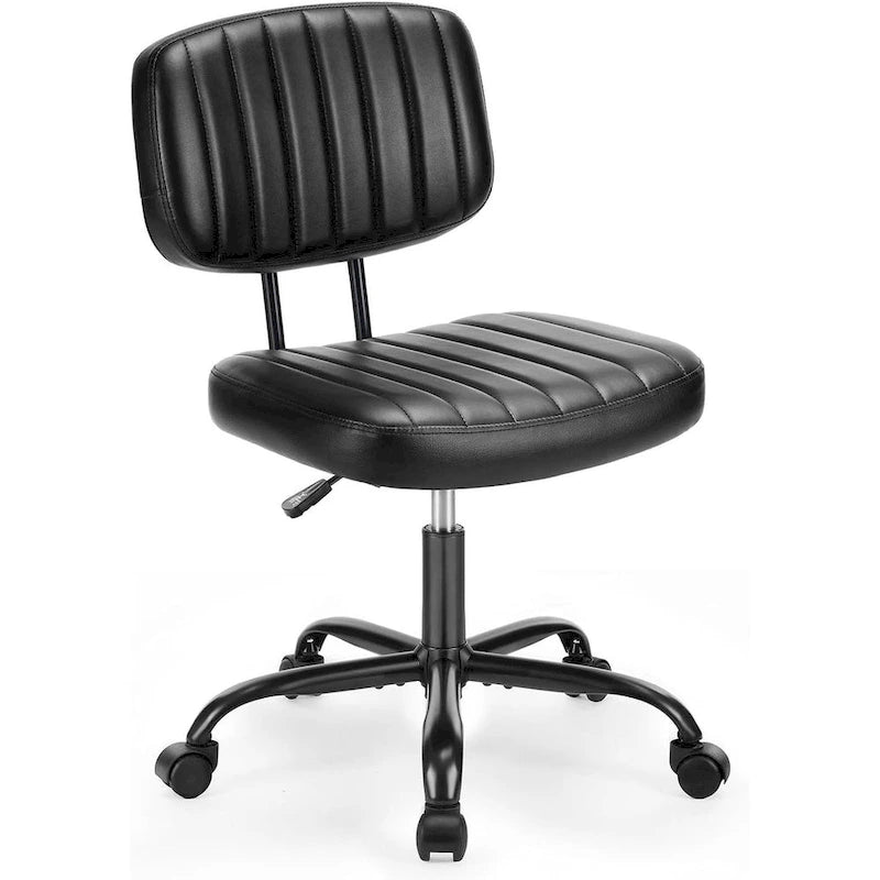 Small Office Computer Desk Chair, Comfy Cute Armlees PU Leather Rolling Chair