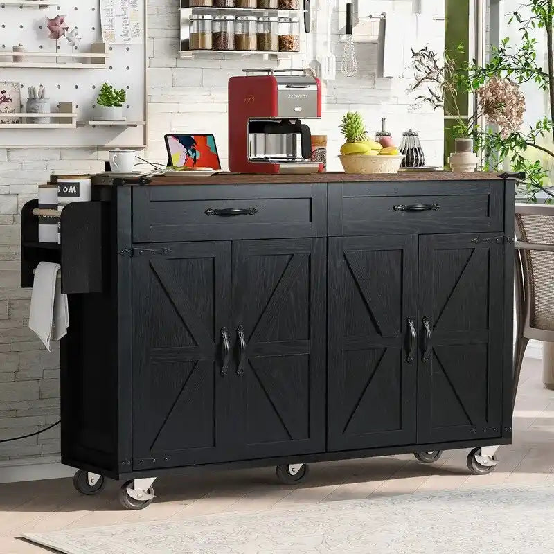 Kitchen Island with Power Outlet, Kitchen Storage Island with Drop Leaf