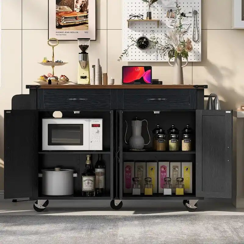 Kitchen Island with Power Outlet, Kitchen Storage Island with Drop Leaf