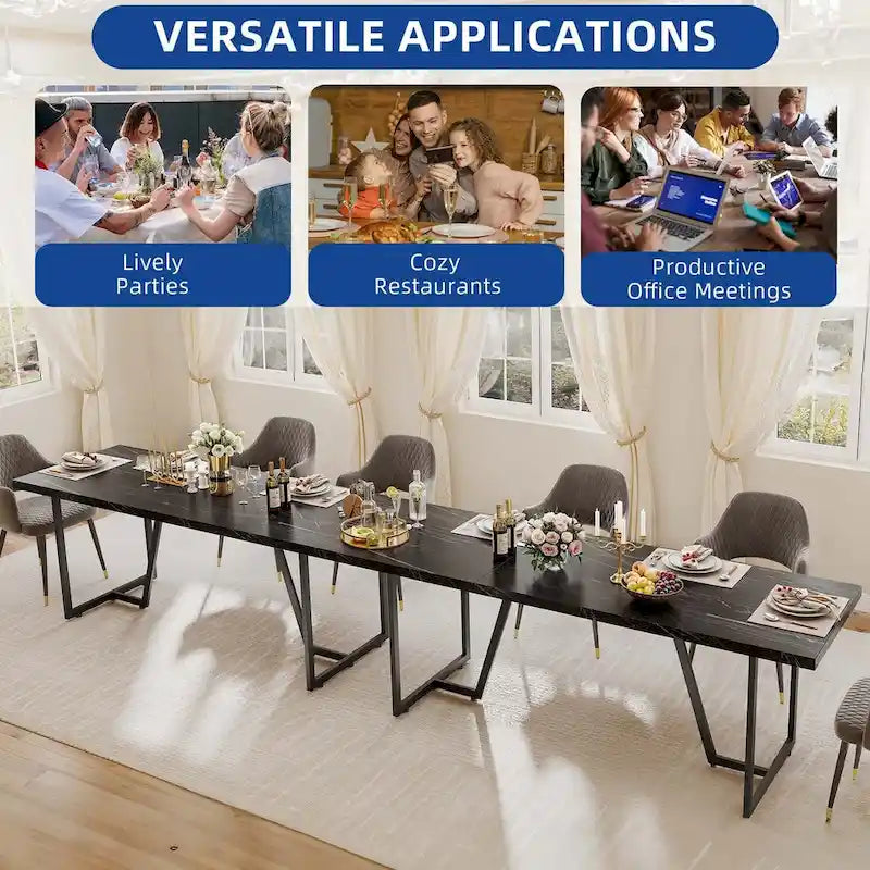 Tavolo da pranzo rettangolare effetto marmo da 82 W per 8-10 persone con gambe in metallo