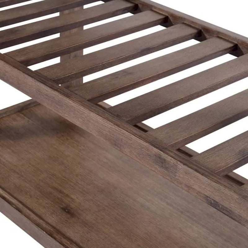 Küchenwagen aus Holz mit Schubladen, Metallplatte und Rollen, Grau und Braun