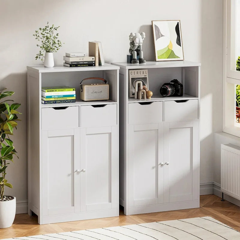 Freestanding Bathroom Storage Pantry Cabinet with 2 Drawers