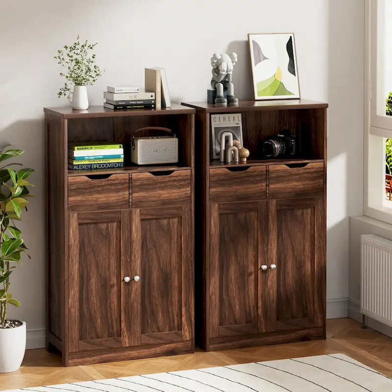 Freestanding Bathroom Storage Pantry Cabinet with 2 Drawers