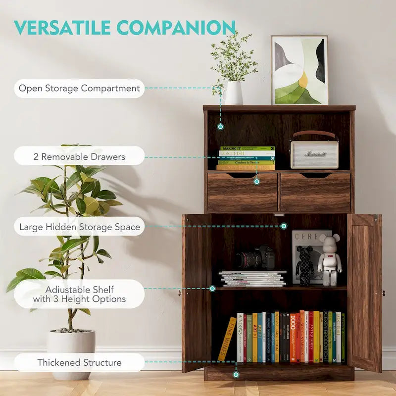 Freestanding Bathroom Storage Pantry Cabinet with 2 Drawers