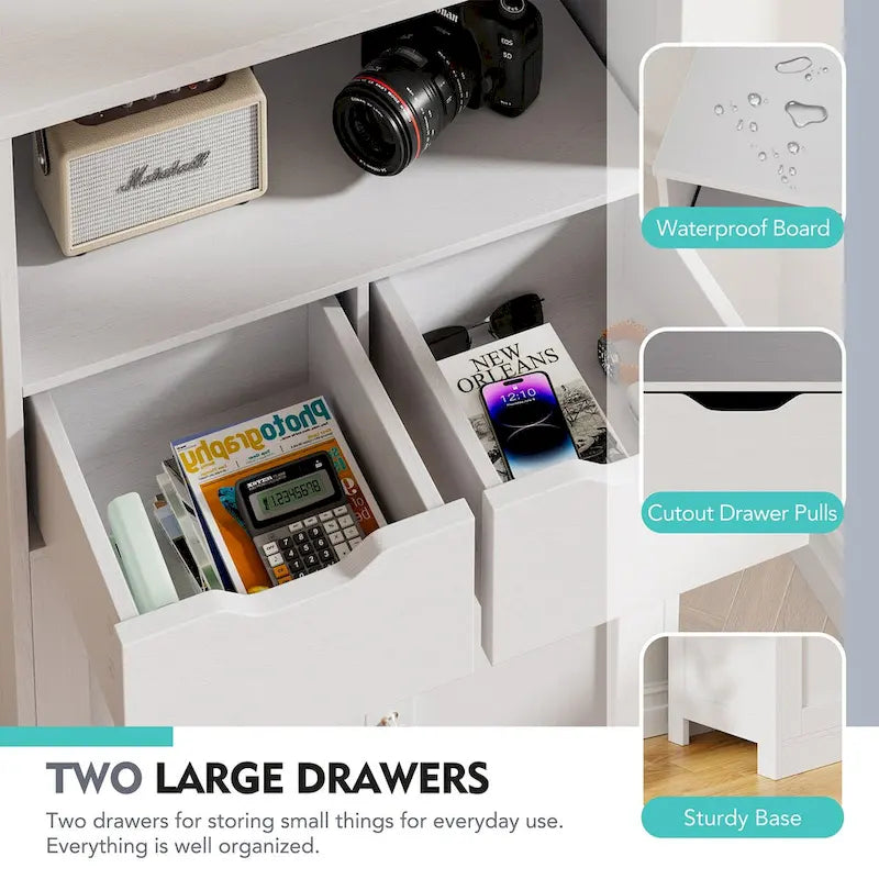 Freestanding Bathroom Storage Pantry Cabinet with 2 Drawers